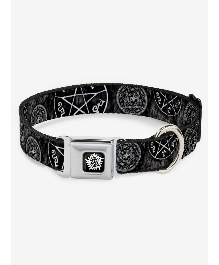 Clearance Supernatural Devils Trap Pentagrams Seatbelt Buckle Dog Collar $10.96 Pet Collars