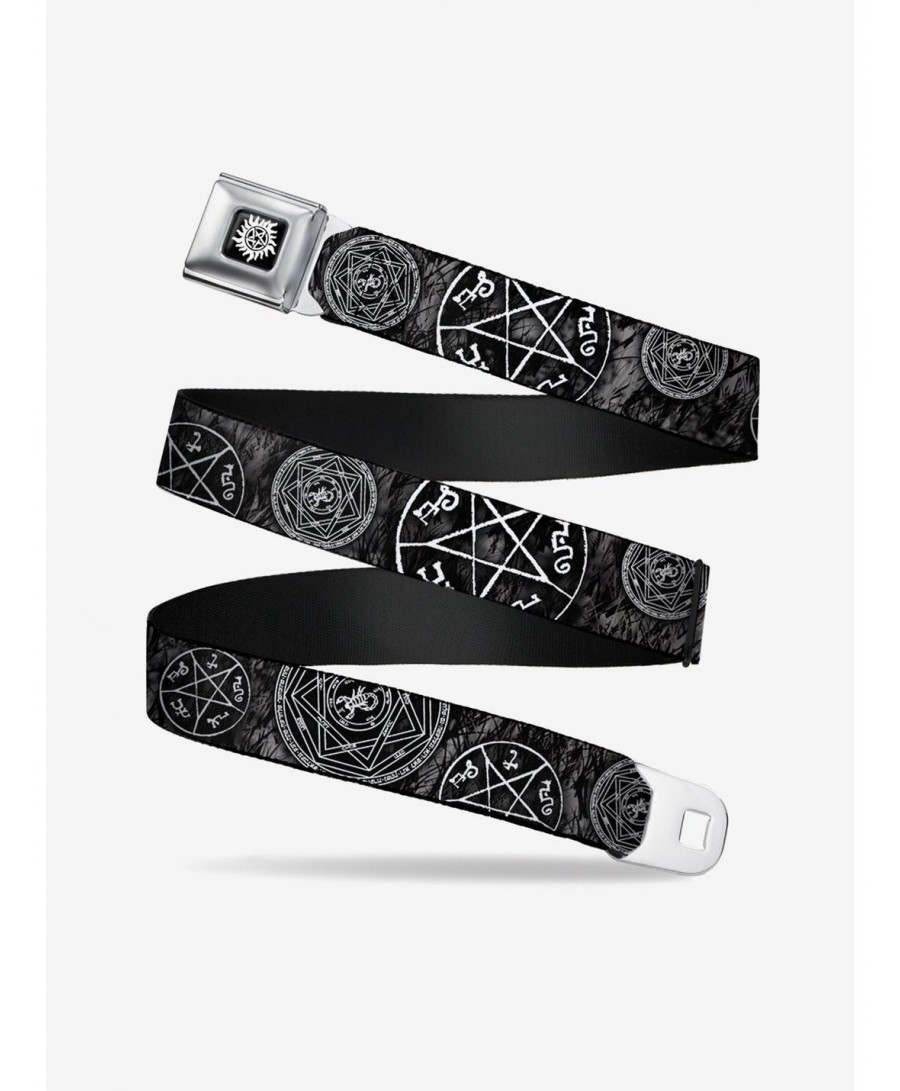 Discount Supernatural Black & White Icons Seatbelt Belt $11.95 Belts