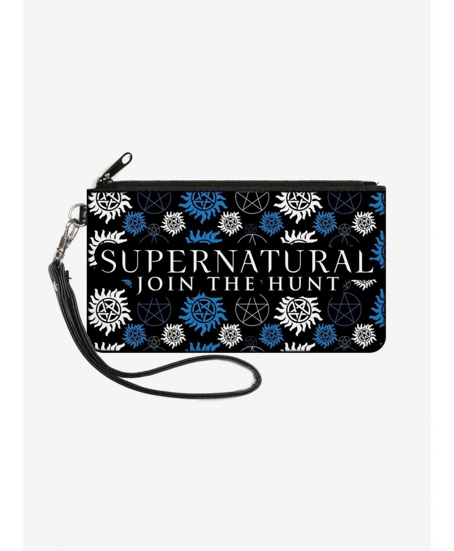 Pre-sale Supernatural Join The Hunt Icons Scattered Wallet Canvas Zip Clutch $8.88 Clutches