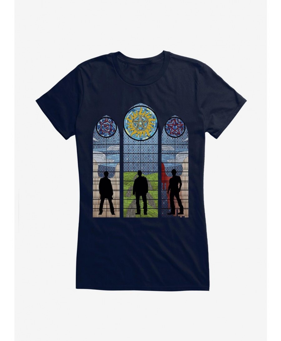 Bestselling Supernatural Stained Glass Sam, Dean & Castiel Girls T-Shirt $9.56 T-Shirts