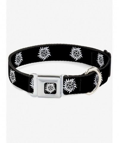 Absolute Discount Supernatural Winchester Pentagram Repeat Black White Seatbelt Buckle Dog Collar $8.02 Pet Collars