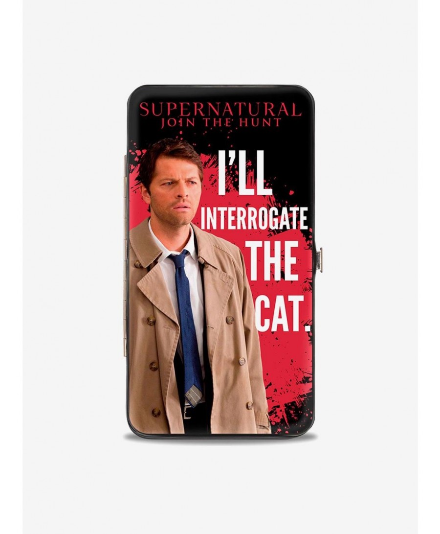 Special Supernatural Castiel I'll Interrogate The Cat Black Blood Splatter Hinged Wallet $10.45 Wallets