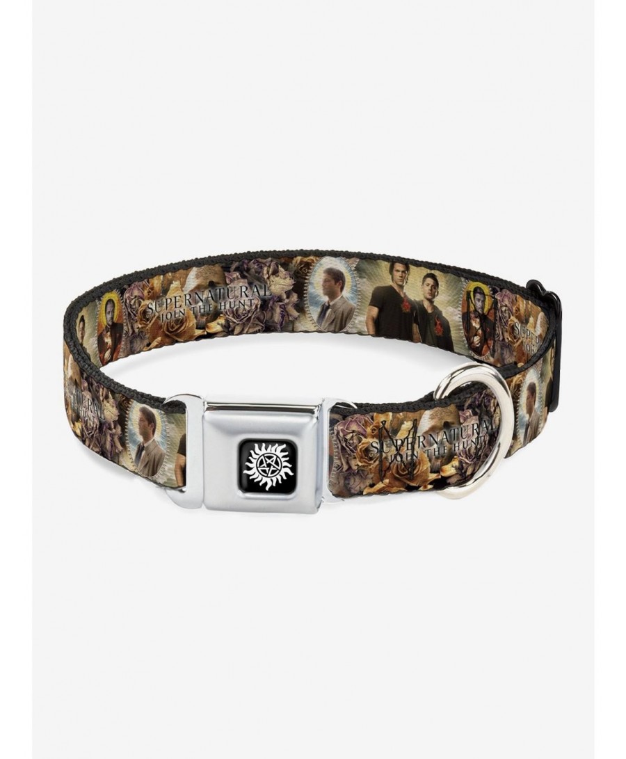 Clearance Supernatural Character Saintly Icons Skull Roses Seatbelt Buckle Dog Collar $9.85 Pet Collars