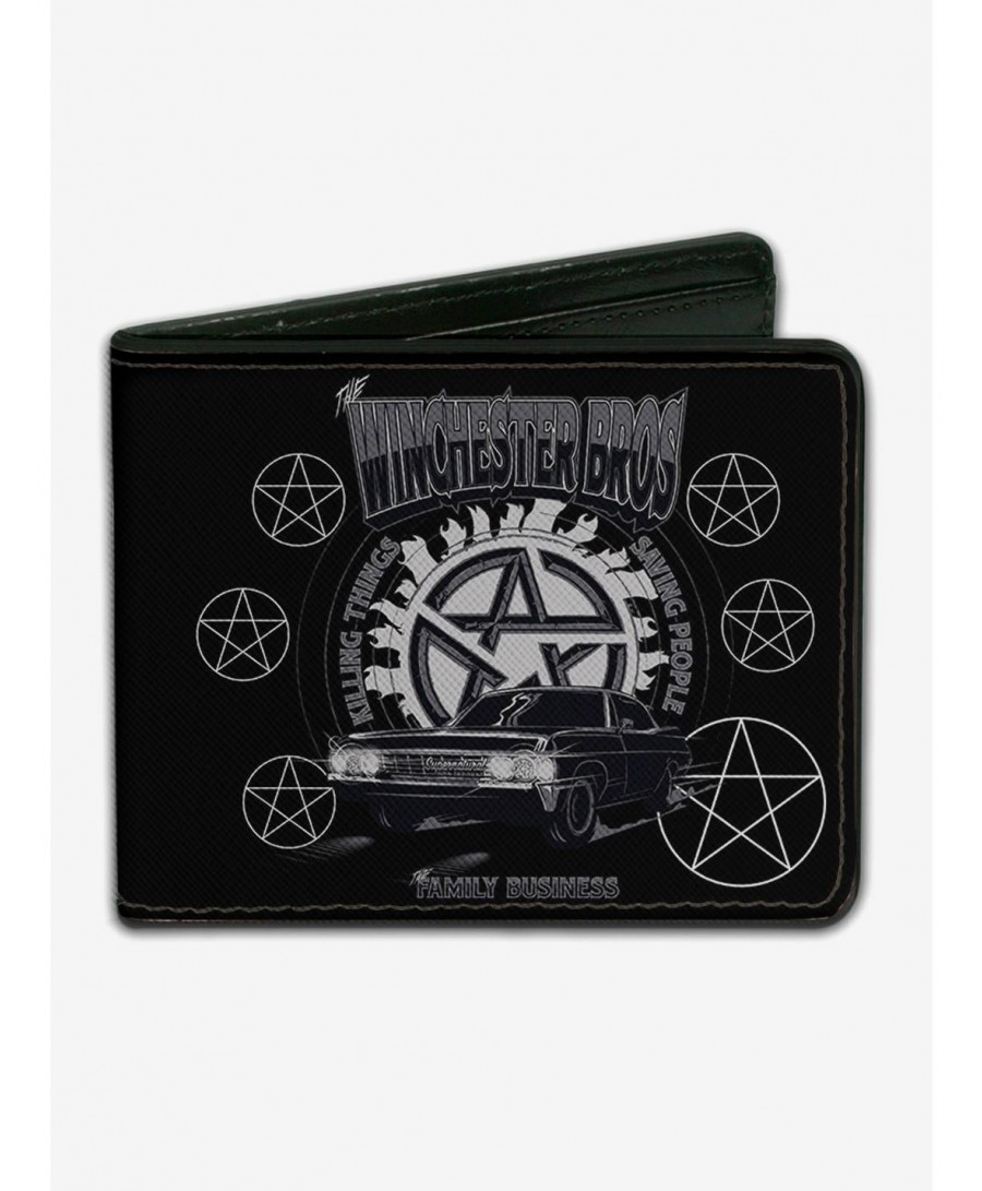 Flash Sale Supernatural the Winchester Bros Impala Pentagrams Bi-fold Wallet $5.86 Wallets