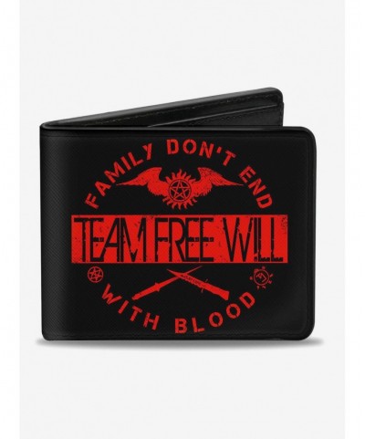 Crazy Deals Supernatural Team Free Will Family Dont End With Blood Bi-fold Wallet $8.32 Wallets