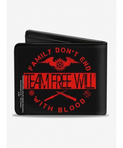 Crazy Deals Supernatural Team Free Will Family Dont End With Blood Bi-fold Wallet $8.32 Wallets