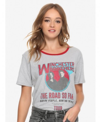 Best Deal Supernatural The Road So Far Tour Girls Ringer T-Shirt $9.71 T-Shirts