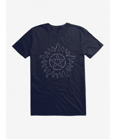 Flash Sale Supernatural Devil's Trap Typography T-Shirt $9.56 T-Shirts